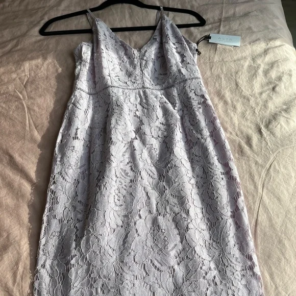 NWT astr the label floral lace lilac purple sheath dress lattice inset - Picture 2 of 5
